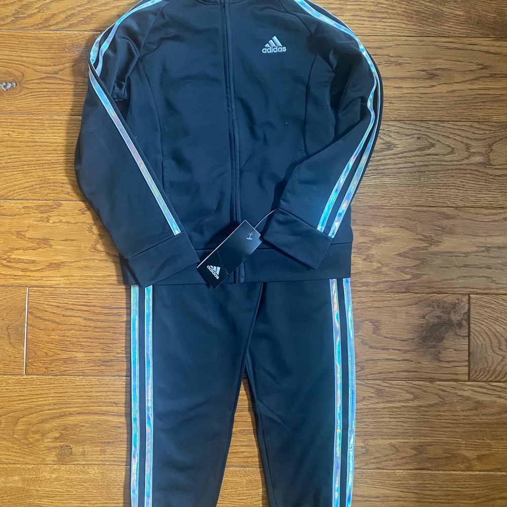Adidas Black and Silver Tracksuit
